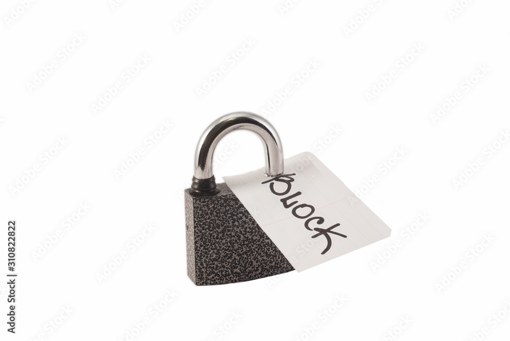 padlock on a white background. The lock is locked. The chain is metal. padlock on a white background. The lock is locked. The chain is metal.