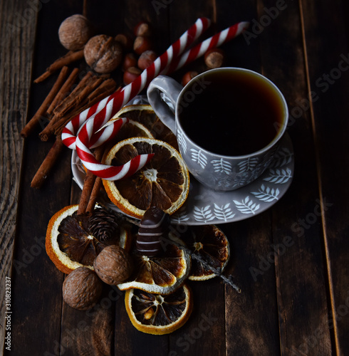 Cup of tea dried oranges still life © orlovphoto
