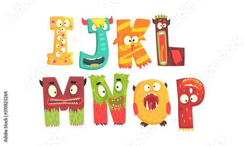 Monster Alphabetical Letters From I to P Vector Set