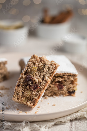 Christmas stollen cake homemade with fruits