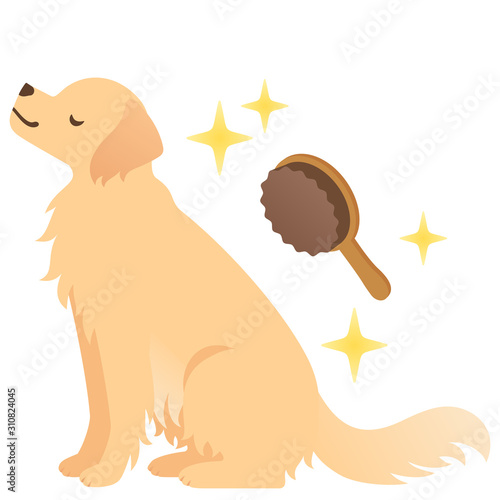 犬とブラシのイラスト