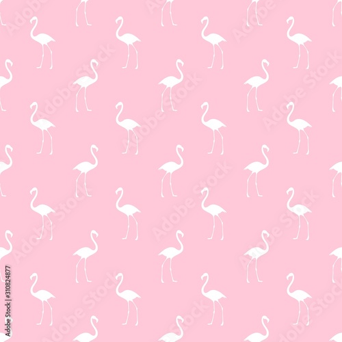 Flamingo pattern. Seamless background with pink bird. Exotic tropical repeated banner.