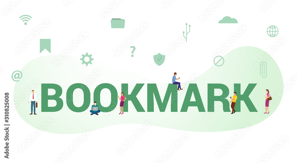 bookmark browser concept with big word or text and team people with modern flat style - vector bookmark browser concept with big word or text and team people with modern flat style - vector
