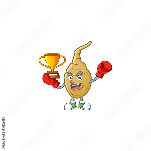 Super cool Boxing winner jerusalem artichoke in mascot cartoon style