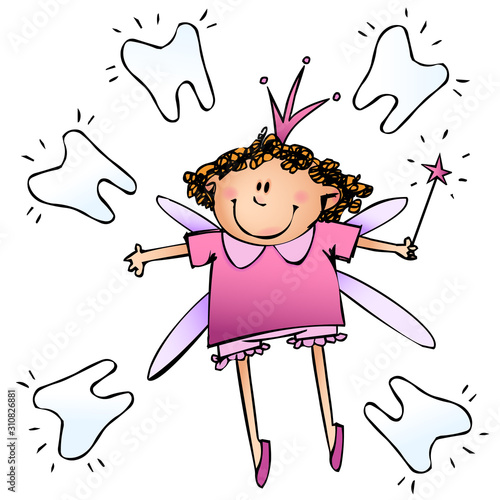 Cute Tooth Fairy. Cartoon vector illustration.