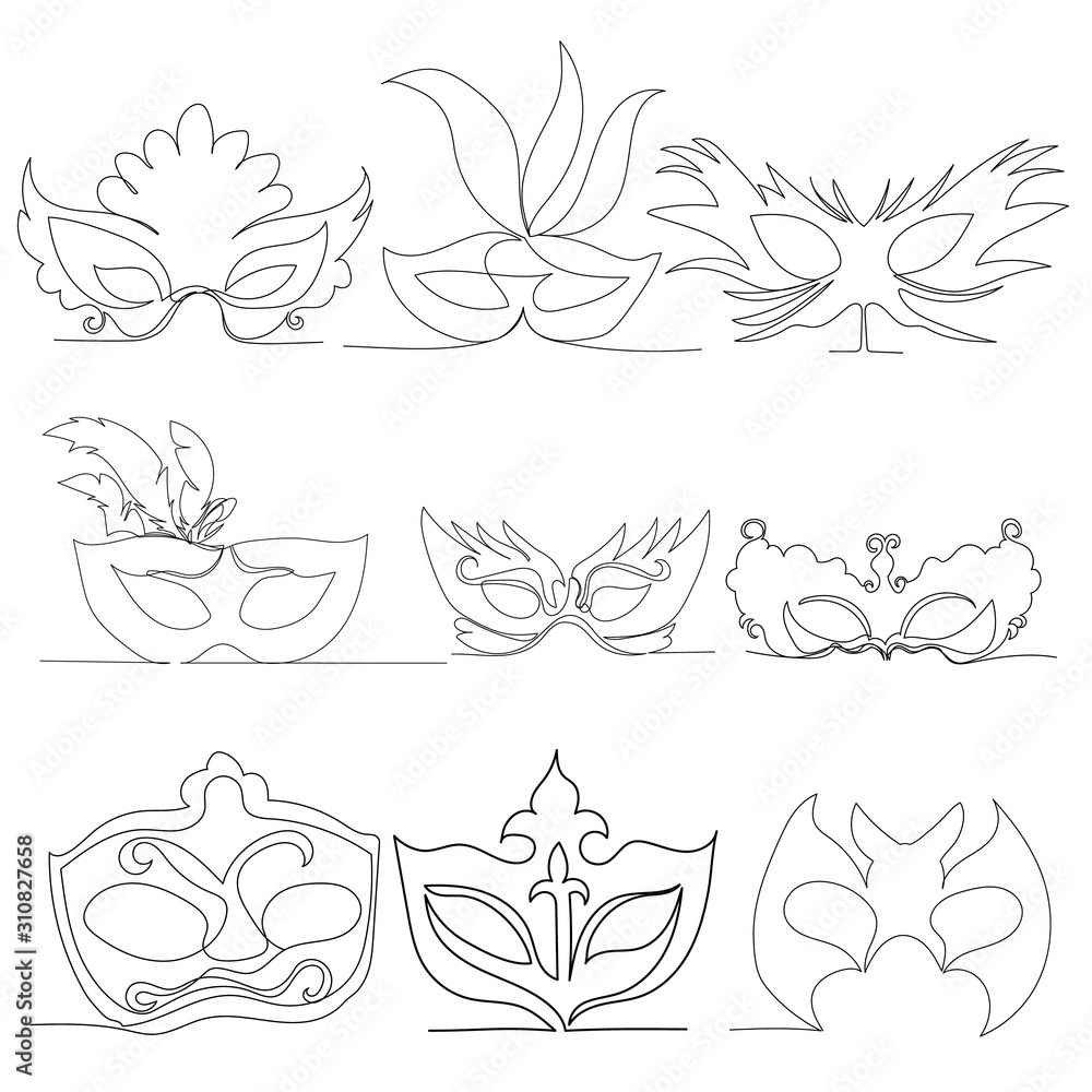 vector, isolated, drawing with one continuous line carnival mask, sketch vector, isolated, drawing with one continuous line carnival mask, sketch
