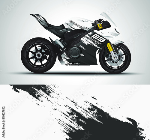 Racing motorcycle wrap decal and vinyl sticker design. Concept graphic abstract background for wrapping vehicles, motorsports, Sportbikes and livery. Vector illustration.