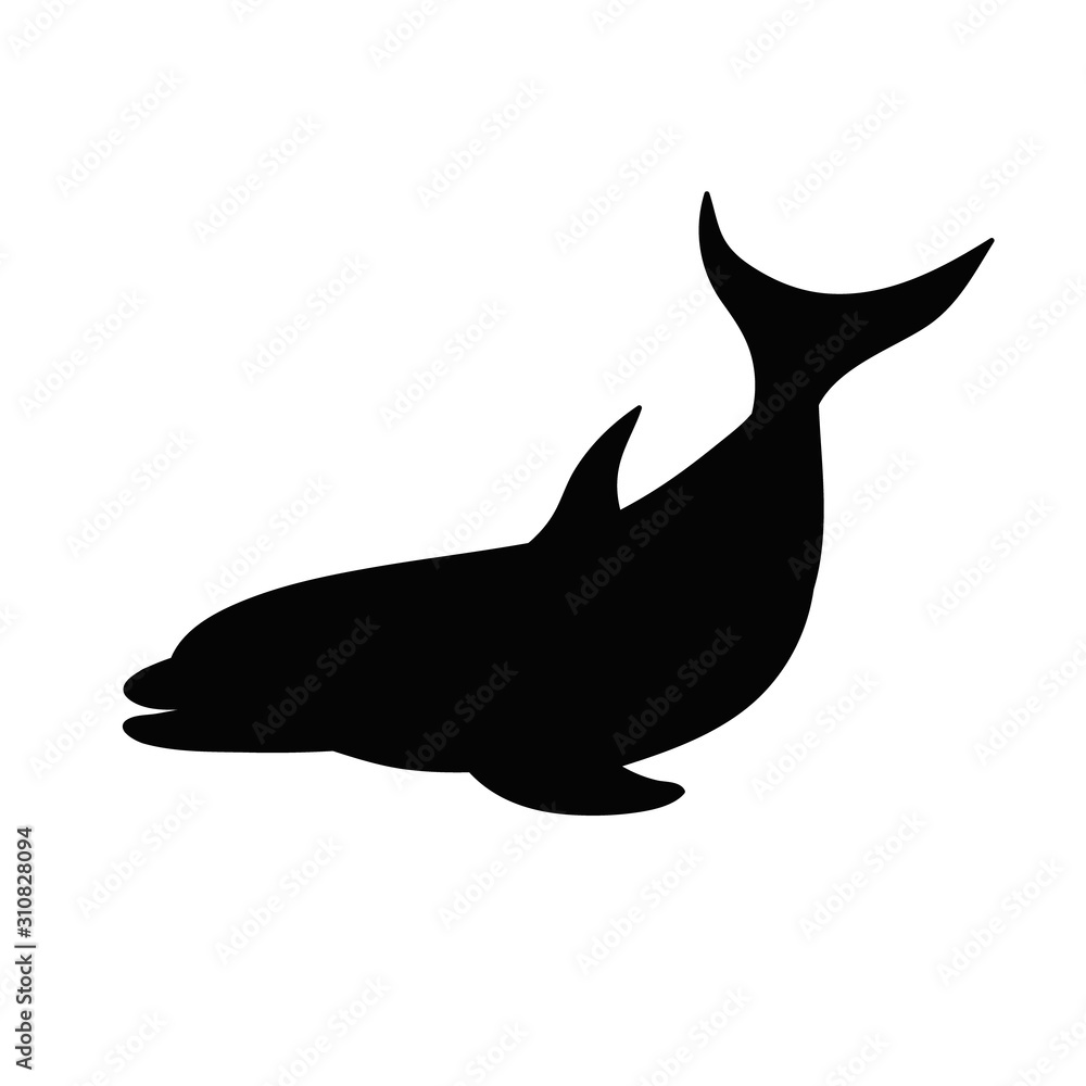 vector, isolated, silhouette of a dolphin is swimming, one vector, isolated, silhouette of a dolphin is swimming, one
