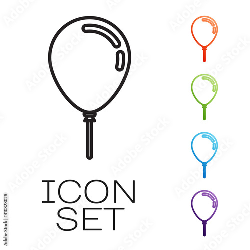 Black line Balloon with ribbon icon isolated on white background. Set icons colorful. Vector Illustration