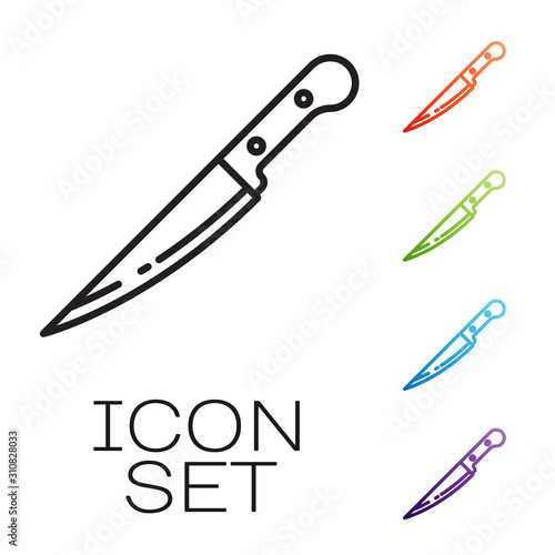 Black line Knife icon isolated on white background. Cutlery symbol. Set icons colorful. Vector Illustration