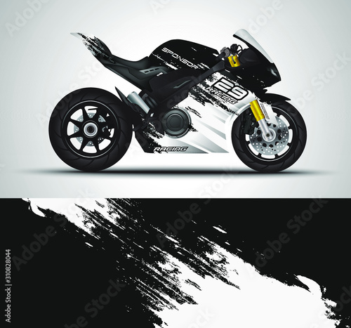 Racing motorcycle wrap decal and vinyl sticker design. Concept graphic abstract background for wrapping vehicles, motorsports, Sportbikes and livery. Vector illustration.