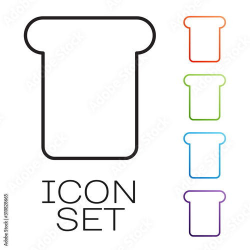 Black line Bread toast for sandwich piece of roasted crouton icon isolated on white background. Lunch, dinner, breakfast snack. Set icons colorful. Vector Illustration