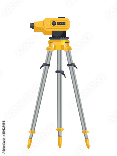 Professional laser level device on tripod on white