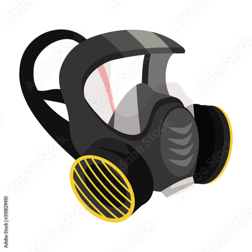 Protective facial gas mask respirator on white