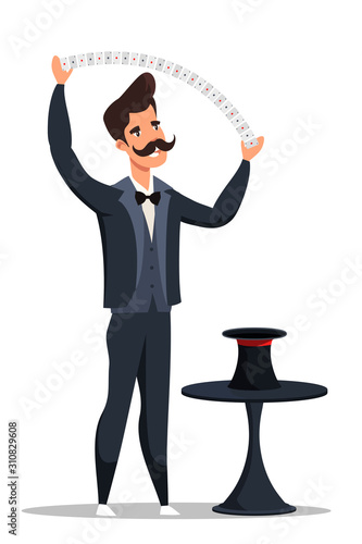 Magician shows tricks with gaming cards