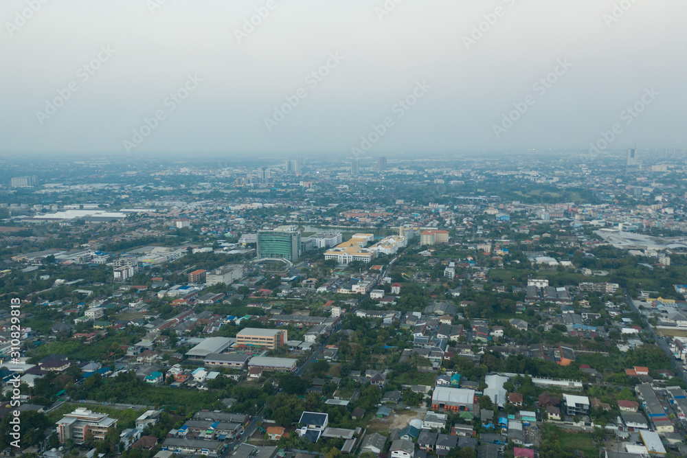 Aerial city view from flying drone at Nonthaburi, Thailand, top view landscape