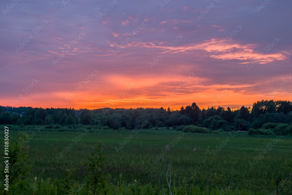Fototapeta premium Summer colorful landscape - sunset and river