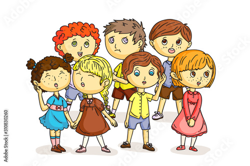 Funny children choir singing isolated on white