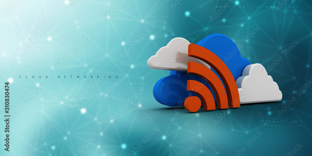 Obraz premium 3d rendering Cloud online storage icons with WiFi