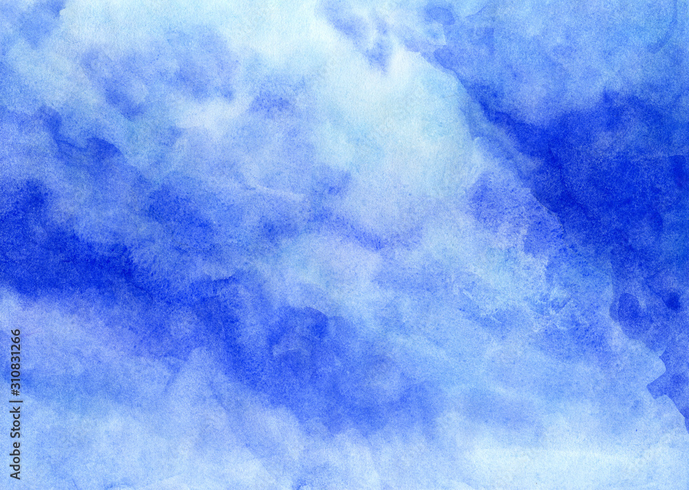 Deep blue sky, place for an inscription, watercolor drawing.