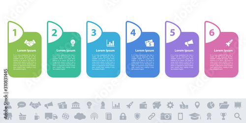 Infographic design business concept vector illustration with 6 steps or options or processes represent work flow or diagram or web button banner