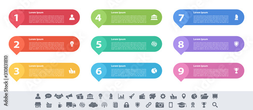 Infographic design business concept vector illustration with 9 steps or options or processes represent work flow or diagram or web button banner