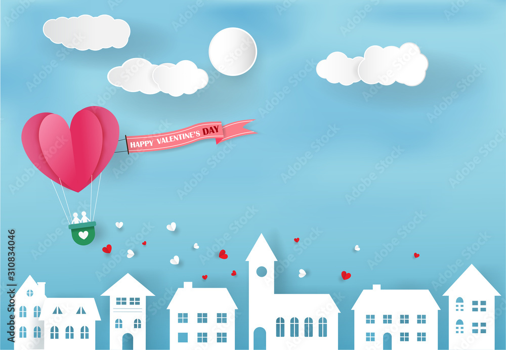 Heart balloons in the sky. Valentine's day balloons in a heart shaped and Heart float on the sky. Vector EPS 10.