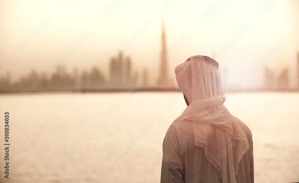 Arabic man in love with the view of Dubai