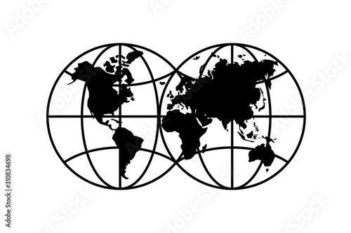 World planet simple black icon. Globe earth hemisphere combination vector symbol