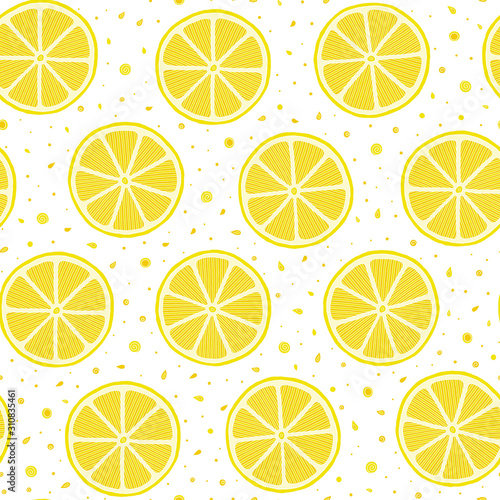 Fresh lemons background, hand drawn.