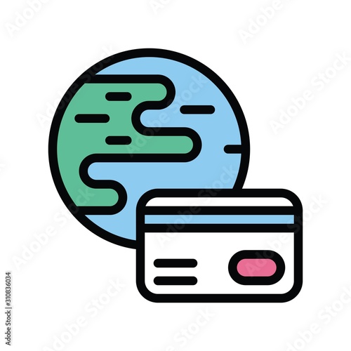 finance banking and money related wold payment card vector in editable stroke