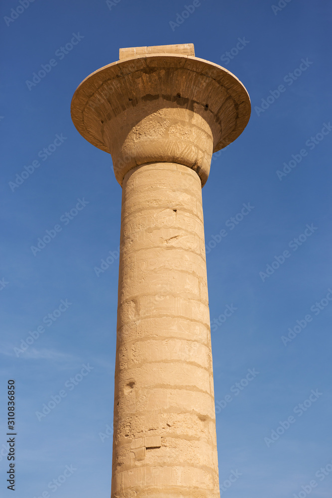 Karnak Temple, Temple Ruins, Embossed hieroglyphics on columns. Great Hypostyle Hall. Karnak Temple, Temple Ruins, Embossed hieroglyphics on columns. Great Hypostyle Hall.