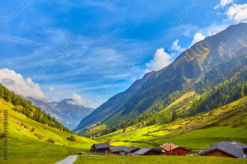 Beautiful mountain panorama in the "Stubai Valley" in Austria at the "Franz-Senn-Hütte"