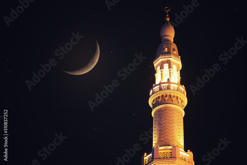 Dubai mosque ramadan kareem, eid, islam, muslim, night, moon