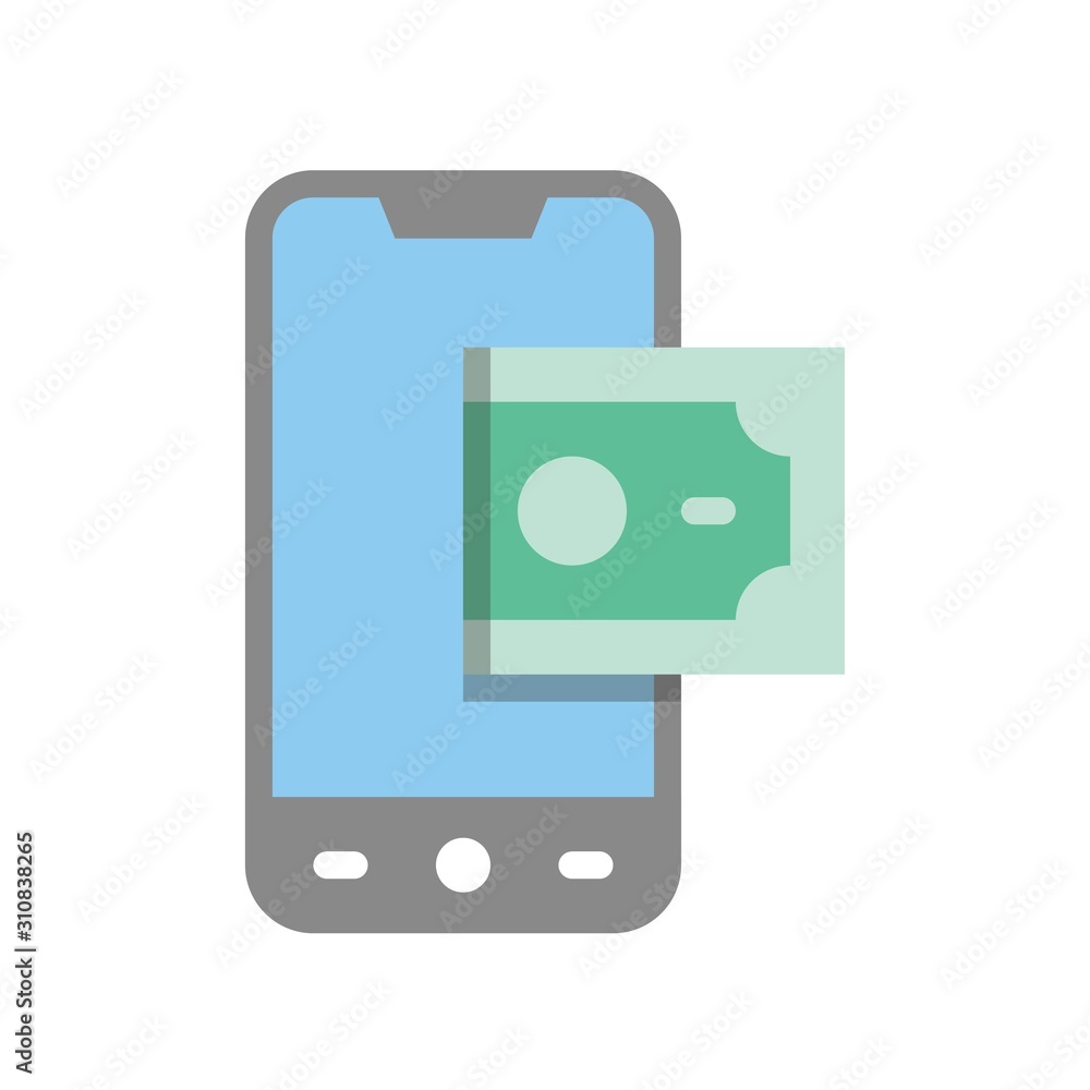 finance,  banking and money related bank note and mobile phone vector with flat design