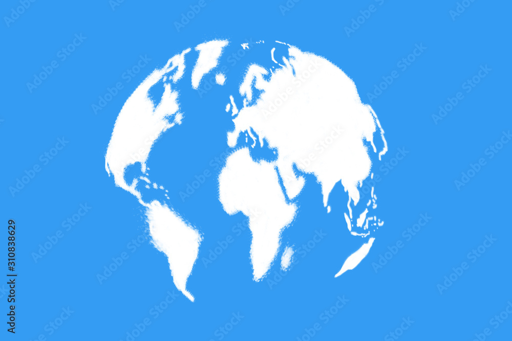 Naklejka premium World map shaped clouds on blue sky