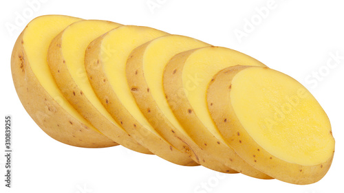 potato slice, isolated on white background, clipping path, full depth of field
