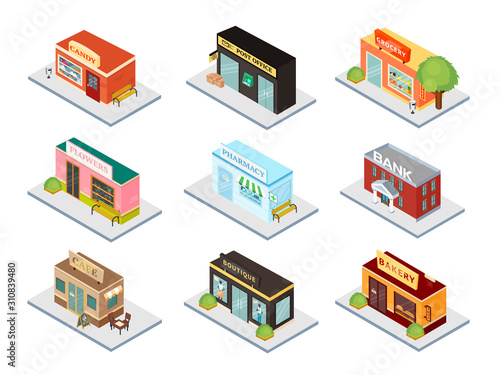 City institutions isometric 3d illustrations set