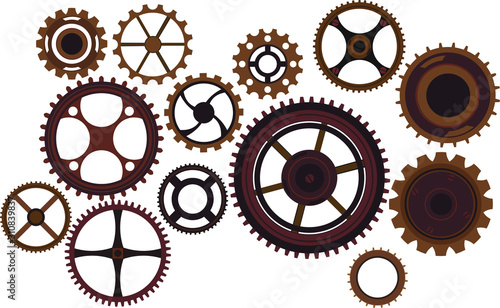 Steampunk cogs and gears, vintage wheels photo