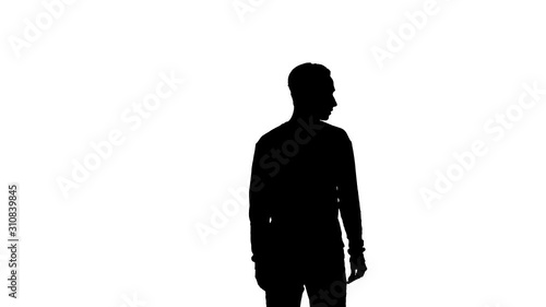 black silhouette on a white background, guy dancing break dance, street dancing, isolated