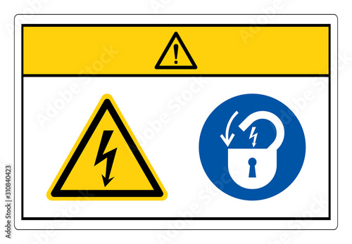 Caution Hazardous Voltage Lock Out Electrical Power Symbol Sign, Vector Illustration, Isolate On White Background Label. EPS10