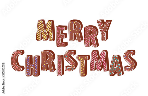 Merry Christmas. Christmas gingerbread lettering with fondant
