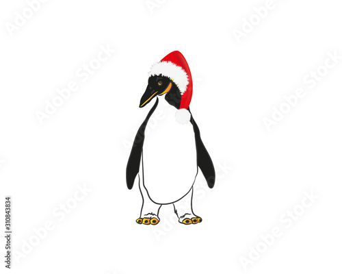 Cartoon Santa penquin hand writing.