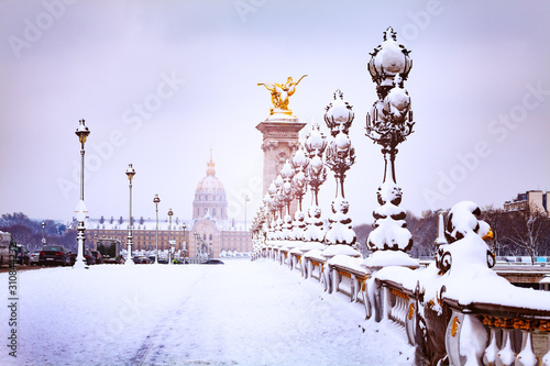 Bridge Pont Alexandre III winter snow fairytale photo