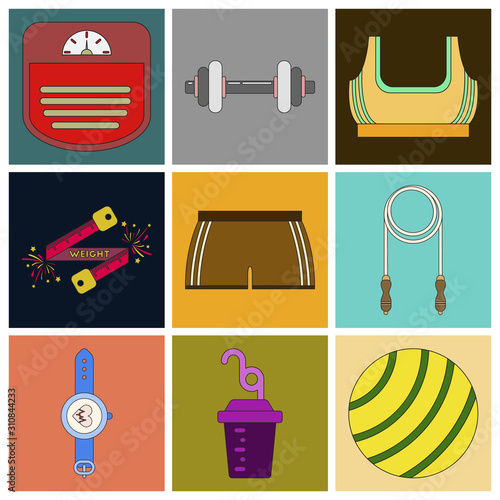 Set of Icons in flat design Fitness equipment
