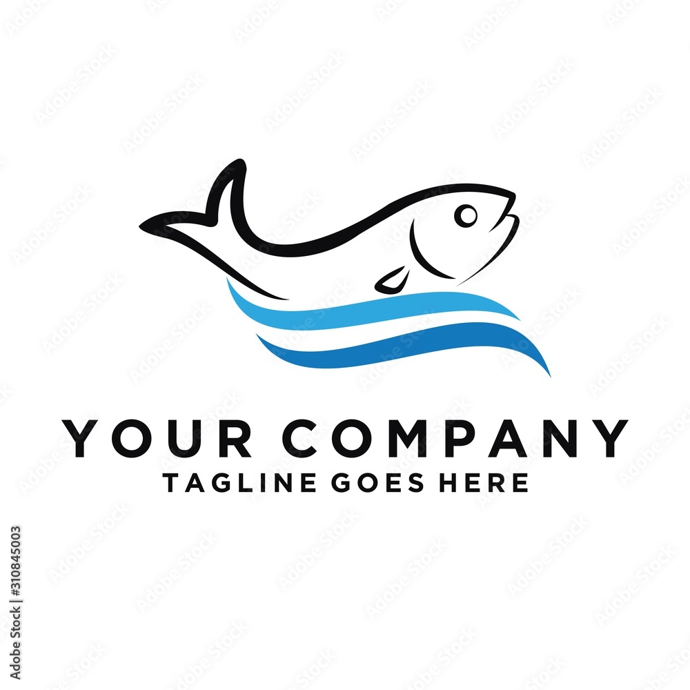 Fish logo design fish and wave vector graphic flat design. isolated on white background. Fish logo design fish and wave vector graphic flat design. isolated on white background.