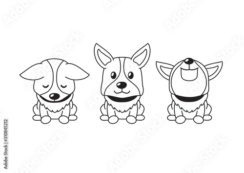 Vector cartoon character cute corgi dog poses for design.