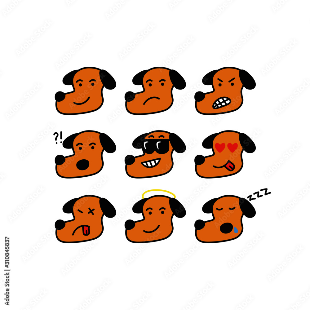 Obraz premium Cute funny dog set, dog in different emotional situations