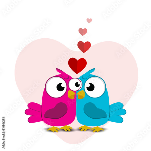 Creative of love valentines day concept. Love birds couple hug under love heart tree background. Vector illustration invitation card Valentine's day paper cut style. Valentines wallpaper. Banner. Post