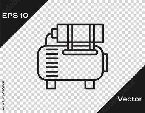 Black line Air compressor icon isolated on transparent background.  Vector Illustration